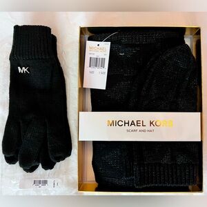 Michael Kors Scarf, Hat and Gloves Set, Black, New with Tags